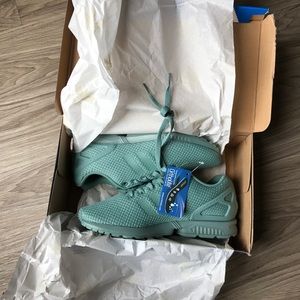 Monochromatic Teal Adidas ZX Flux
